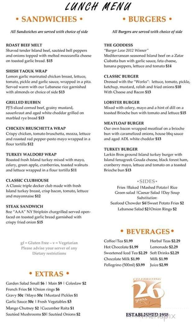 Papa Joe's - Charlottetown, PE menu_pic