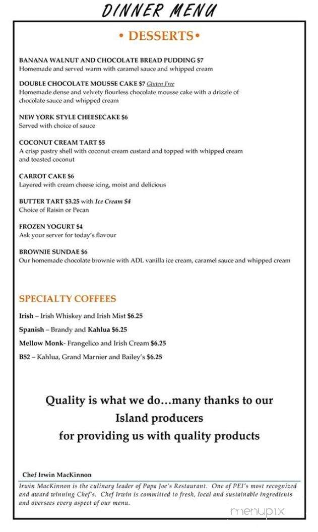 Papa Joe's - Charlottetown, PE menu_pic