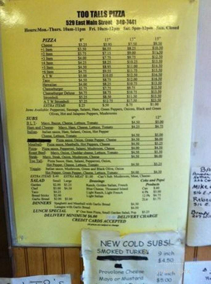 Too Talls Pizza - Newark, OH menu_pic