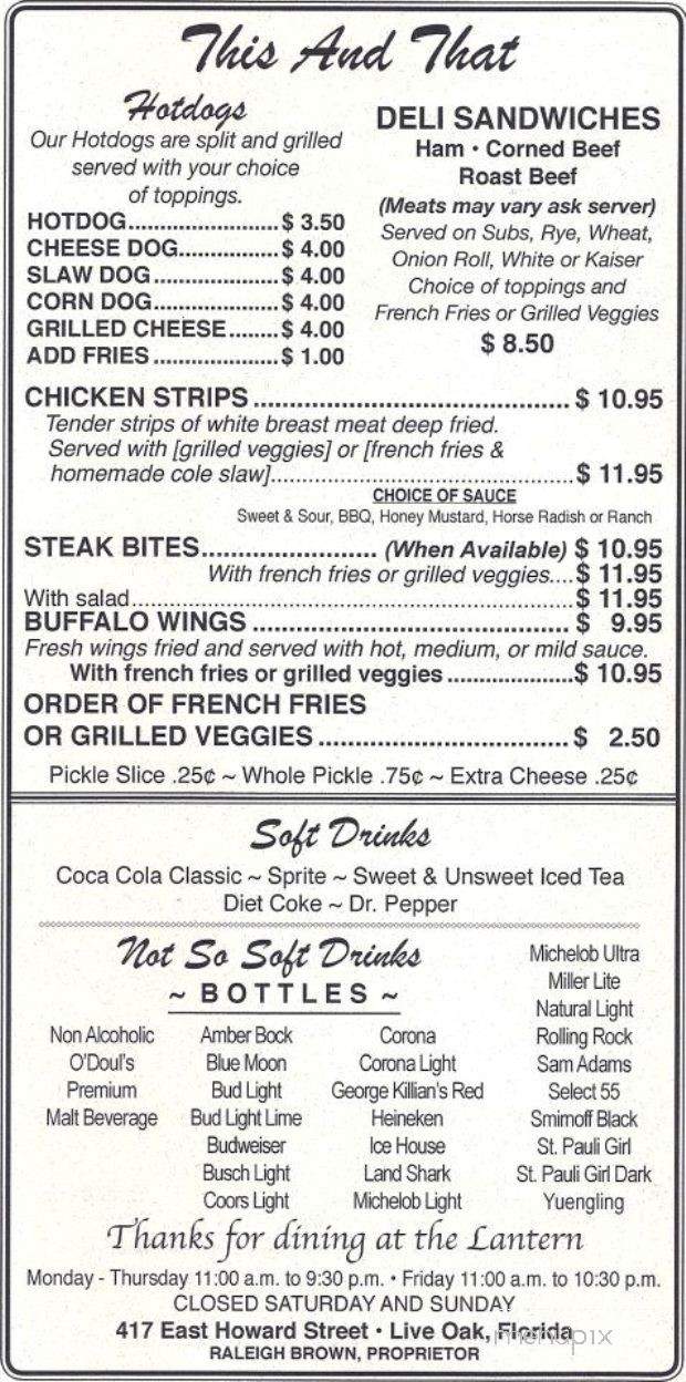 Brown Lantern - Live Oak, FL menu_pic
