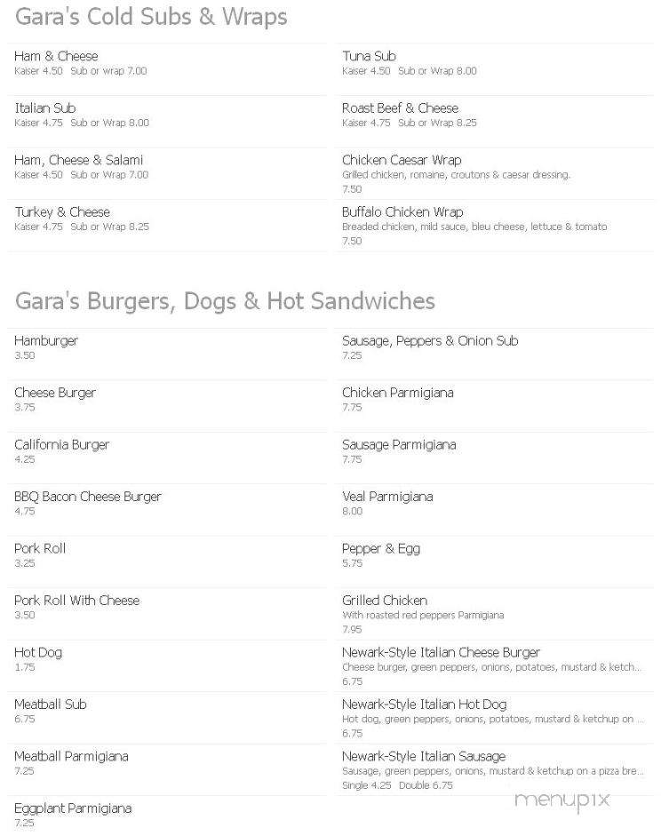 Gara's Pizza - Phillipsburg, NJ menu_pic