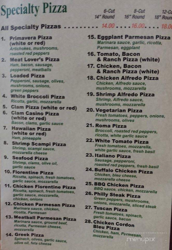 Primavera Pizza - Clifton Park, NY menu_pic