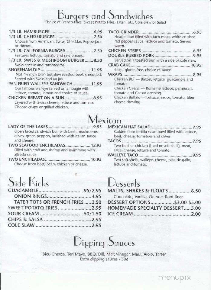 Hotel Shoreham Pizza Bar-Grill - Detroit Lakes, MN menu_pic