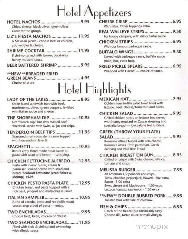 Hotel Shoreham Pizza Bar-Grill - Detroit Lakes, MN menu_pic
