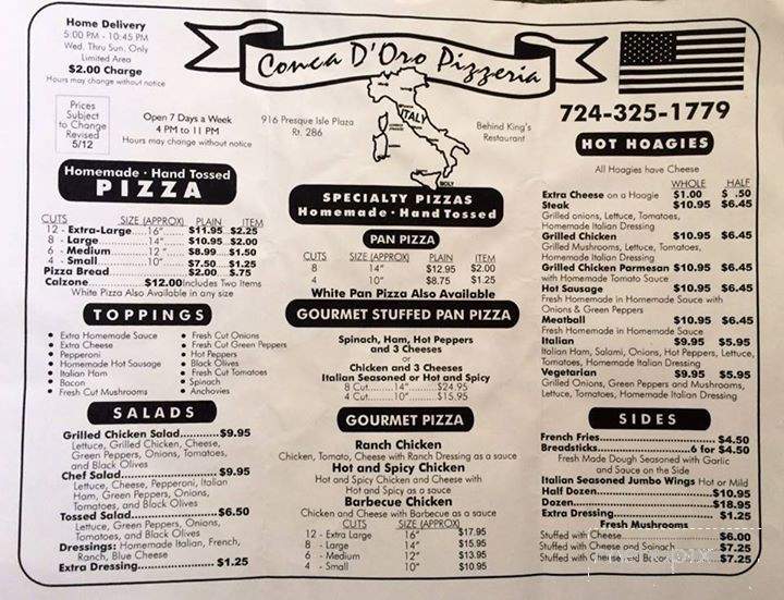 Conca D'Oro Pizzeria - Plum, PA menu_pic