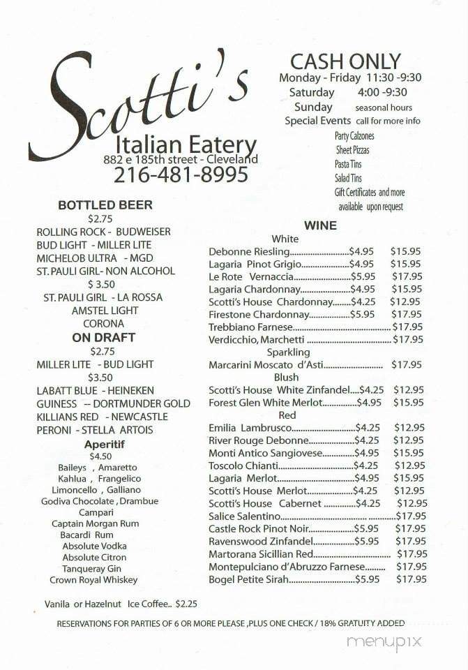 Scotti's Italian Eatery - Cleveland, OH menu_pic