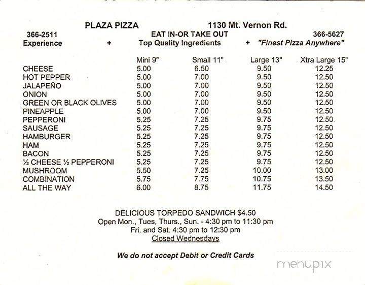 /350015868/Plaza-Pizza-Newark-OH - Newark, OH