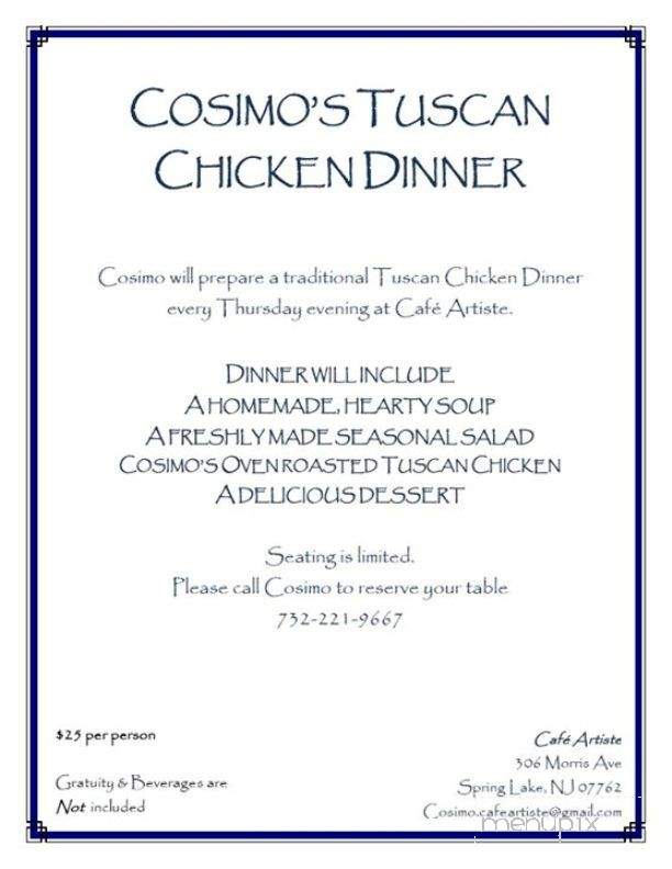 Cafe Artiste - Spring Lake, NJ menu_pic