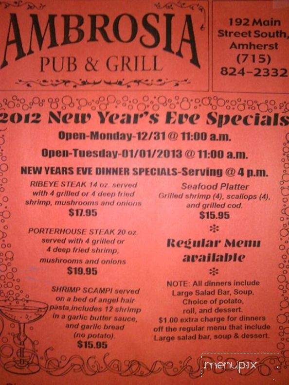 Ambrosia Pub & Grill - Amherst, WI menu_pic