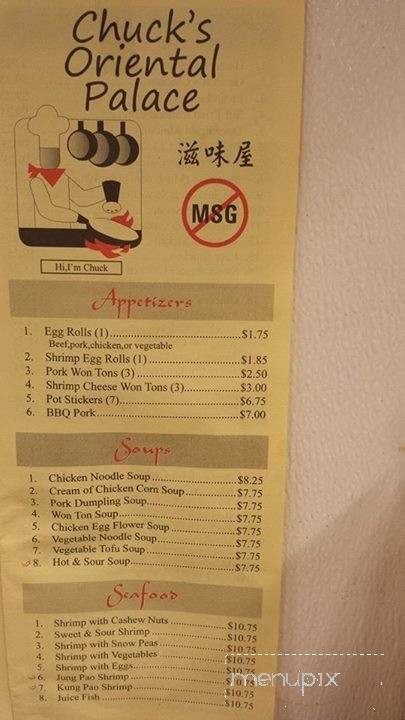 Menu Of Chuck S Oriental Palace In Great Falls Mt 59404