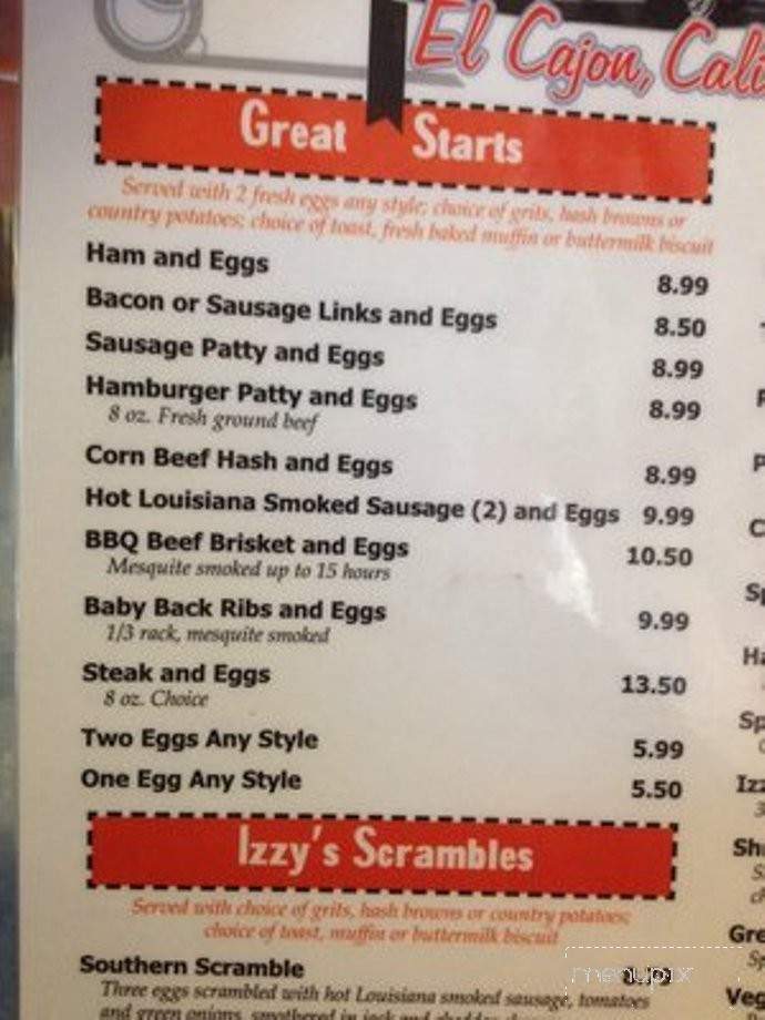 Izzy's Cafe - El Cajon, CA menu_pic