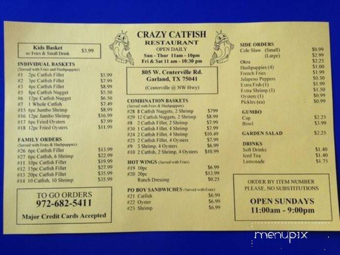 Crazy Catfish Restaurant - Garland, TX menu_pic