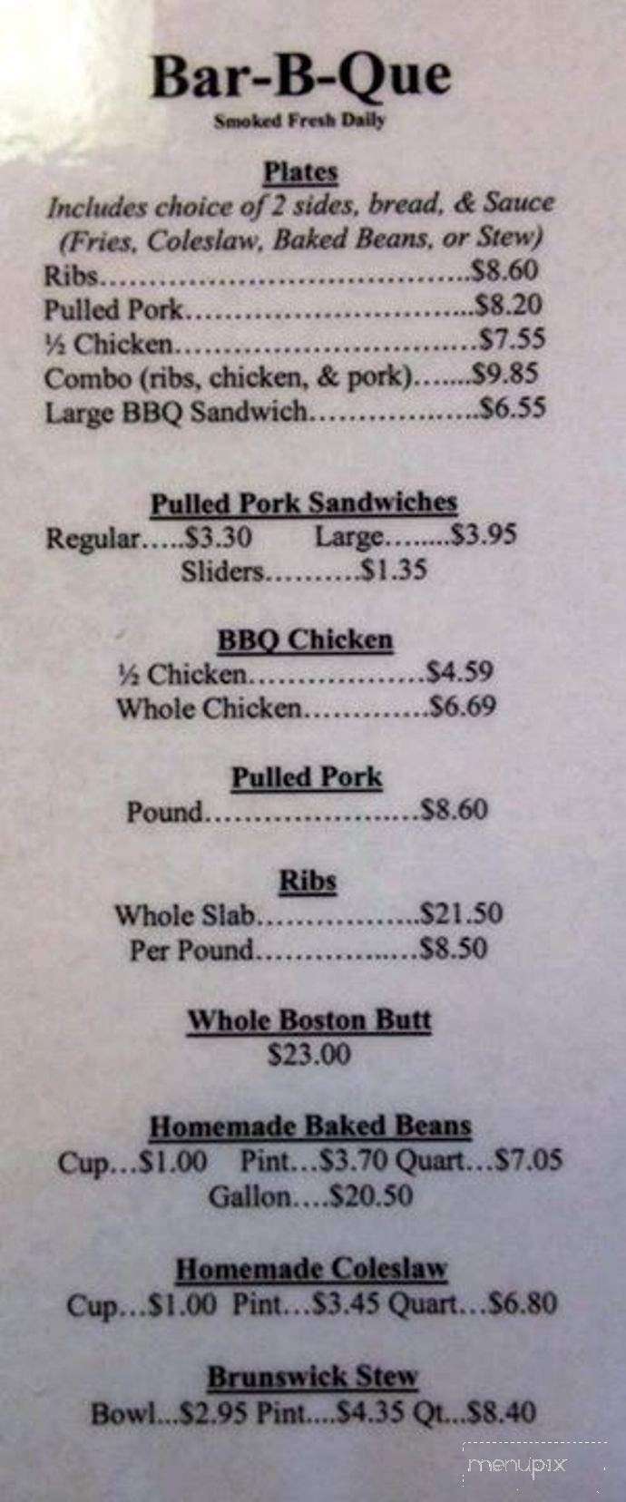 Barber's Drive In - Moultrie, GA menu_pic