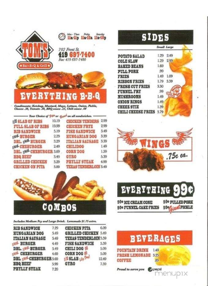 Tom's Bar-B-Q - Toledo, OH menu_pic