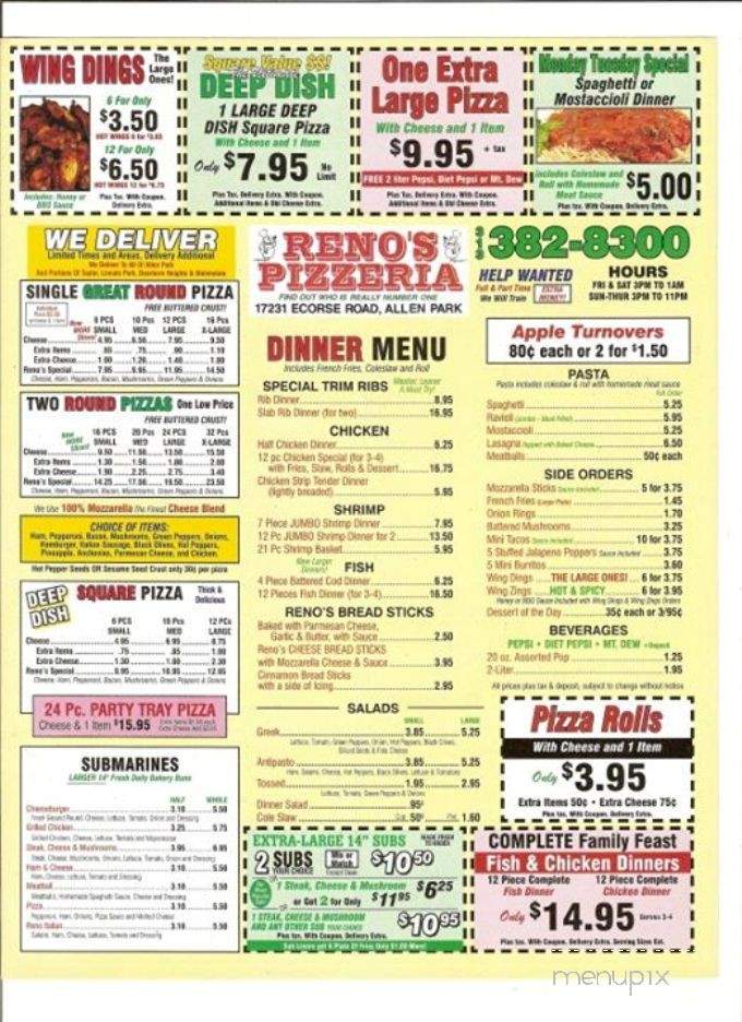 Reno's Pizzeria - Allen Park, MI menu_pic