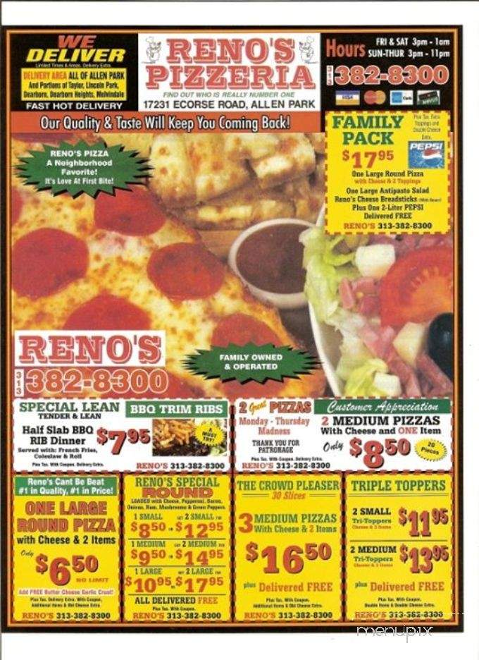 Reno's Pizzeria - Allen Park, MI menu_pic