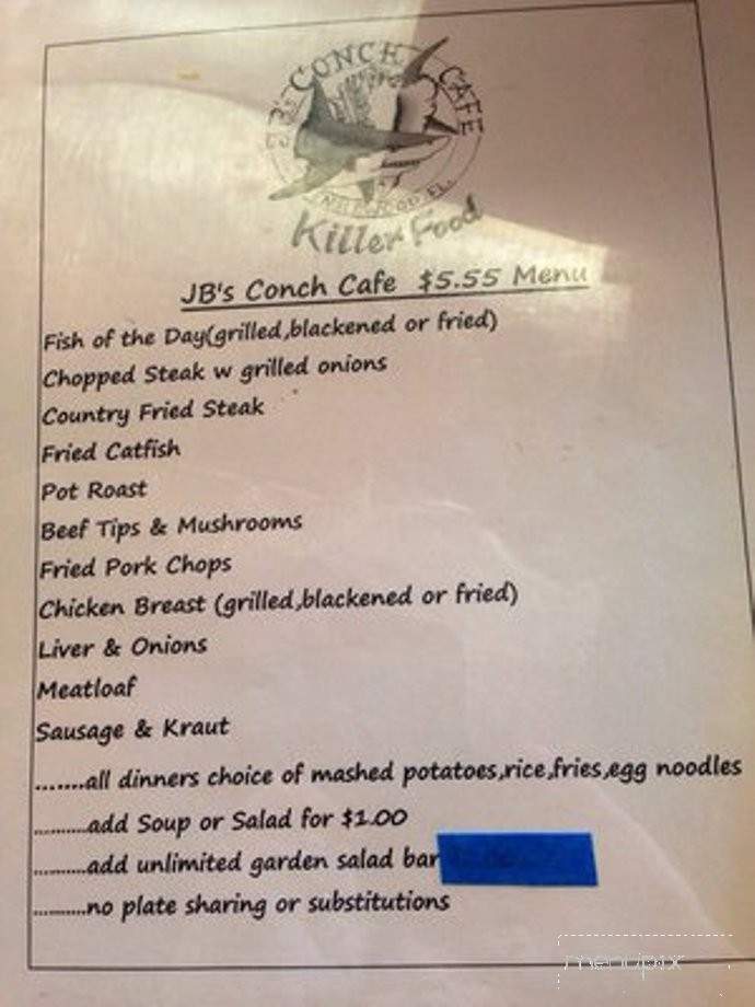 J B's Conch Cafe - Englewood, FL menu_pic