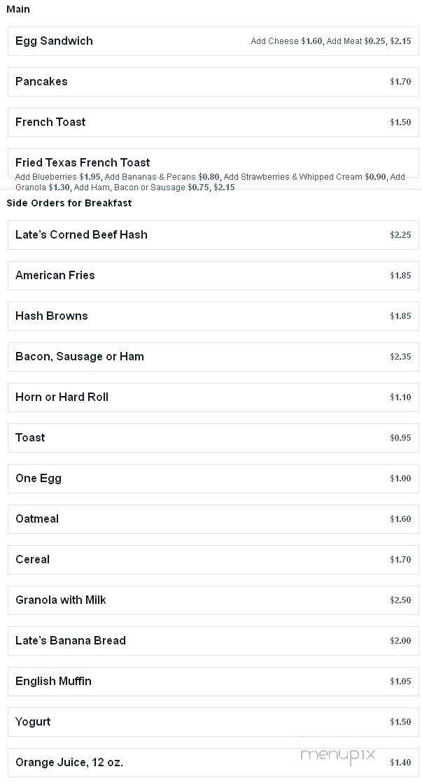 Late's - Manitowoc, WI menu_pic