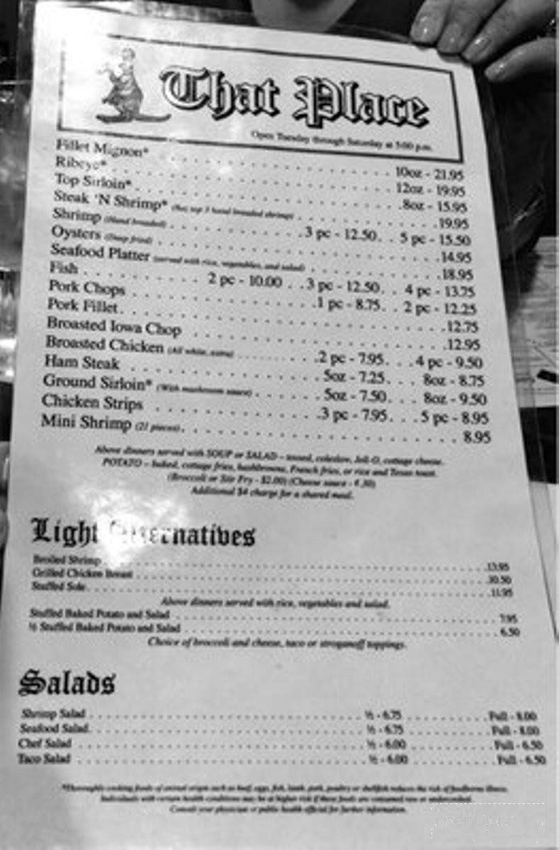 That Place Restaurant - Conrad, IA menu_pic