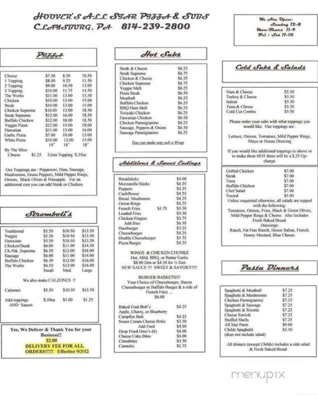 Allstar Pizza & Subs - Claysburg, PA menu_pic