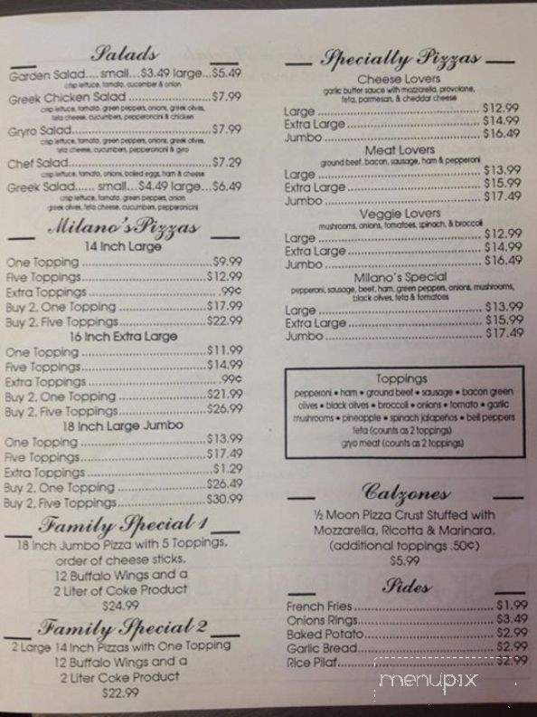 Milano's Pizza - Lagrange, GA menu_pic