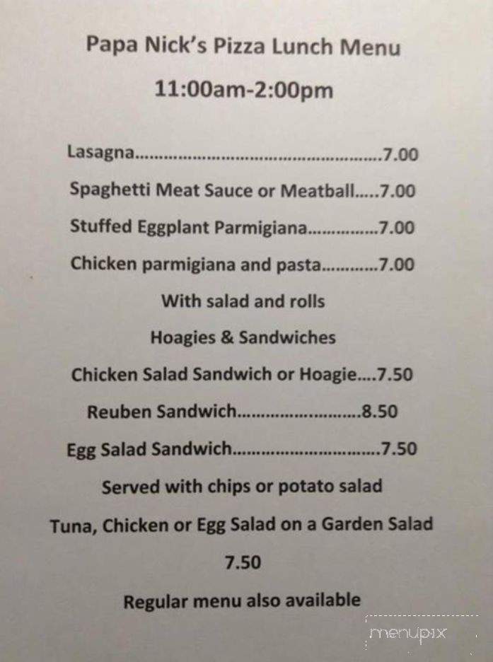 Papa Nicks Original Pizza - Mars Hill, NC menu_pic