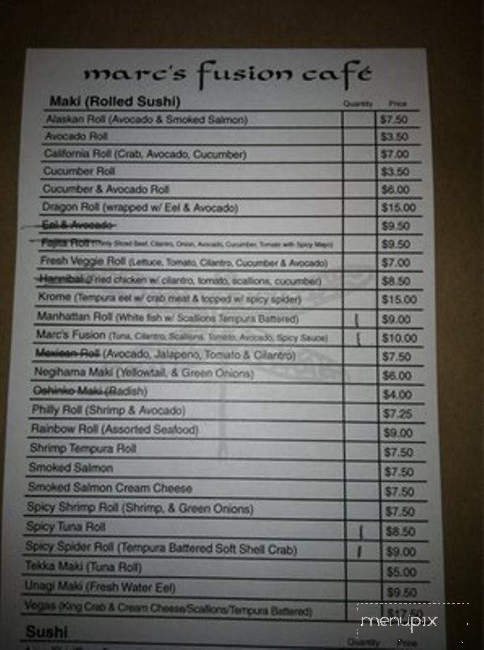 J W Marc's Fusion Cafe - Rockford, IL menu_pic