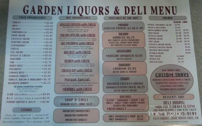 Garden Liquors & Deli - Santa Cruz, CA menu_pic