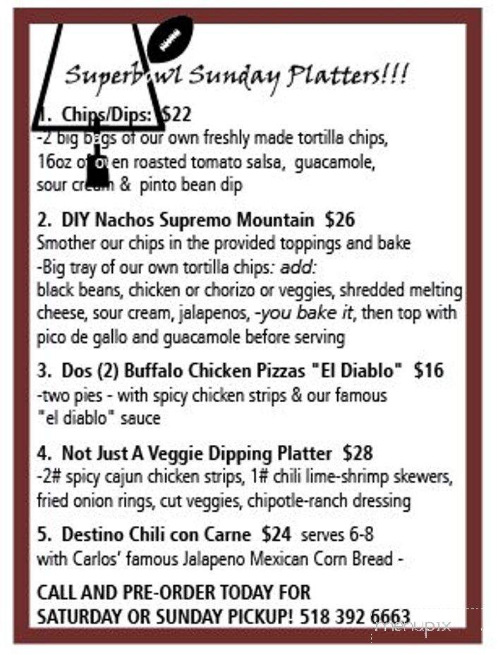 Destino Cucina Mexicana & Margarita Bar - Chatham, NY menu_pic