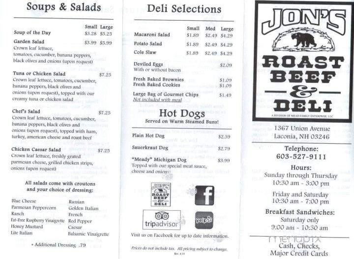 Jon's Roastbeef & Deli - Laconia, NH menu_pic