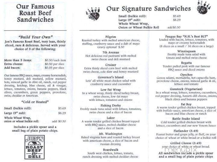 Jon's Roastbeef & Deli - Laconia, NH menu_pic