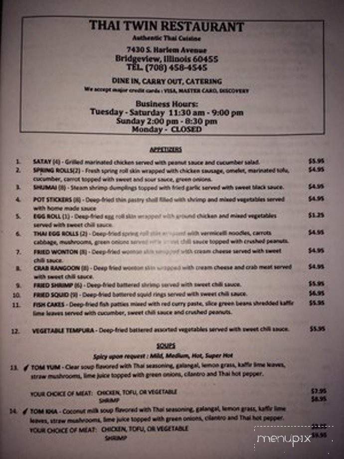 Thai Twin - Bridgeview, IL menu_pic