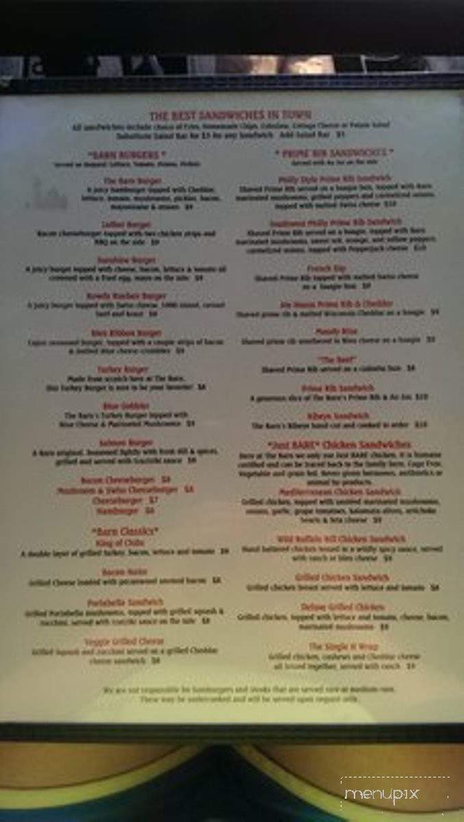 Barn Restaurant & Bar - Baraboo, WI menu_pic