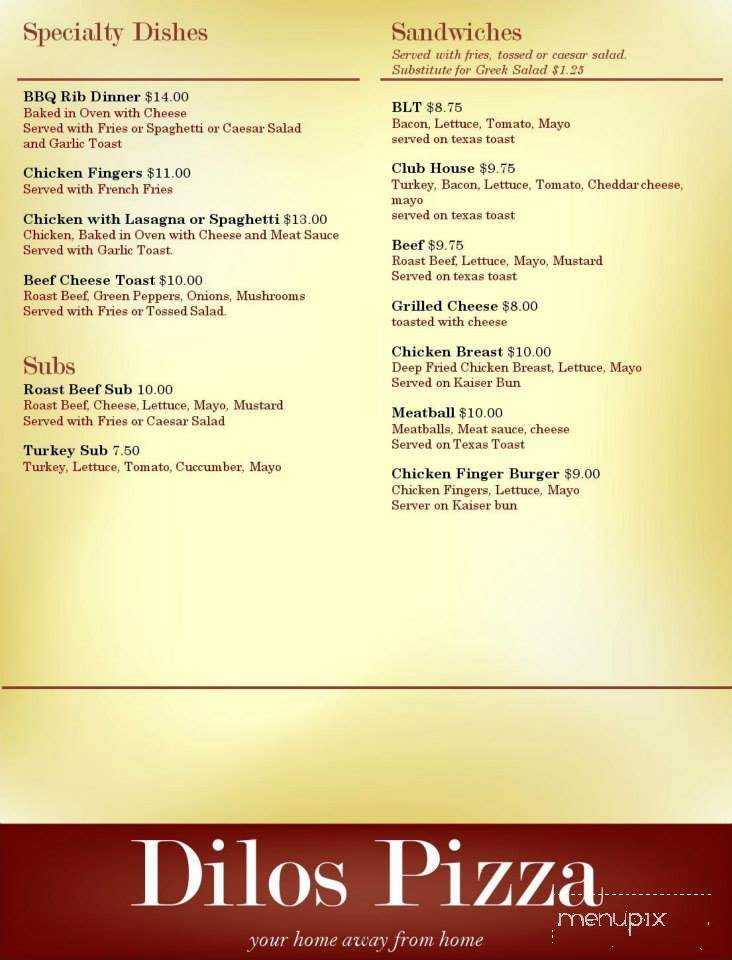 Dilo's Pizza and Spaghetti House - Coaldale, AB menu_pic
