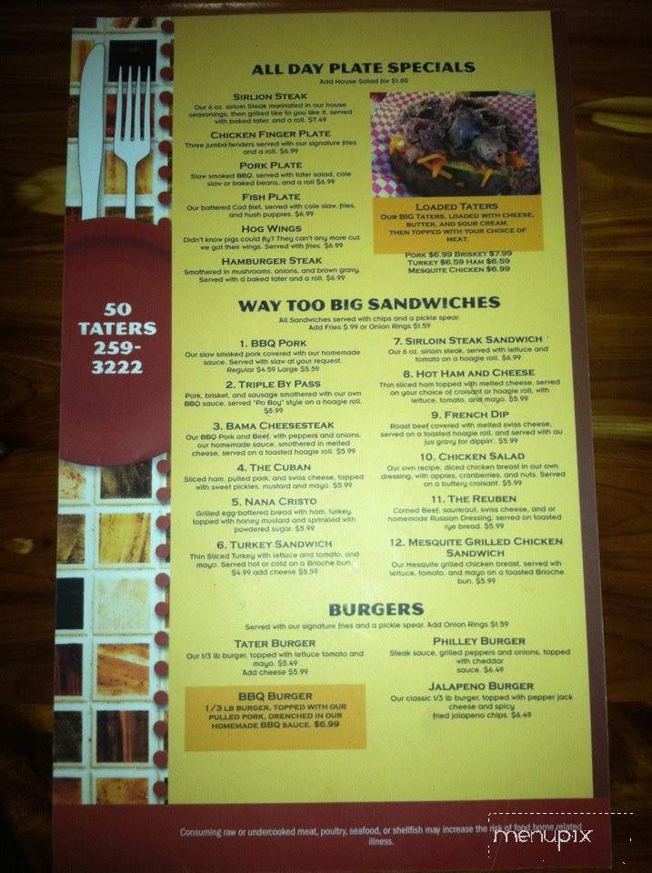 50 Taters - Scottsboro, AL menu_pic
