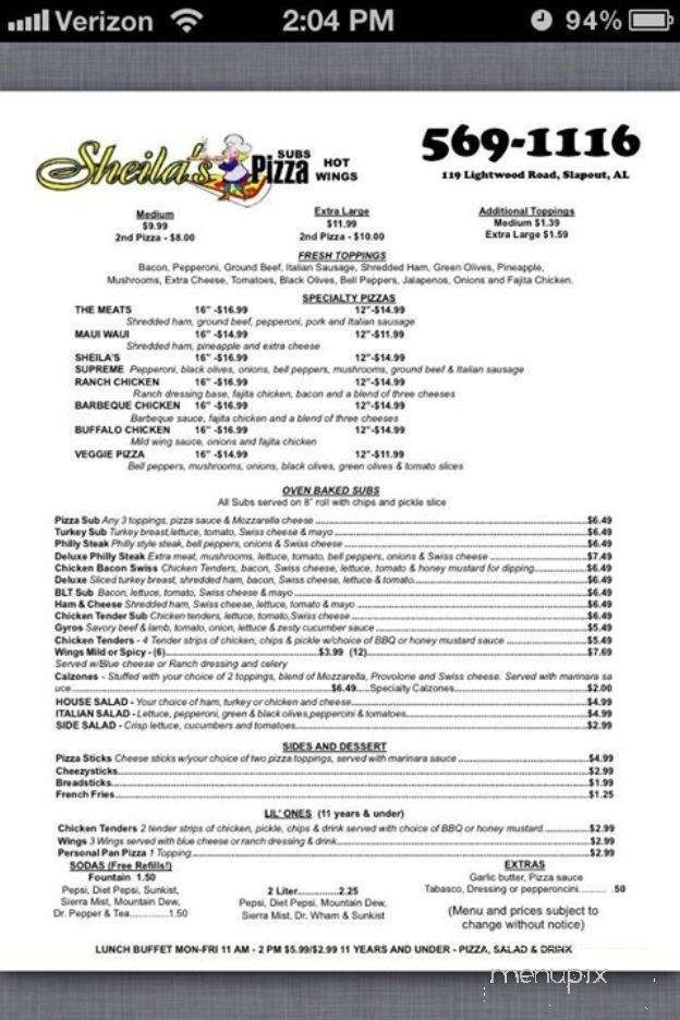 Sheila's Pizza - Deatsville, AL menu_pic