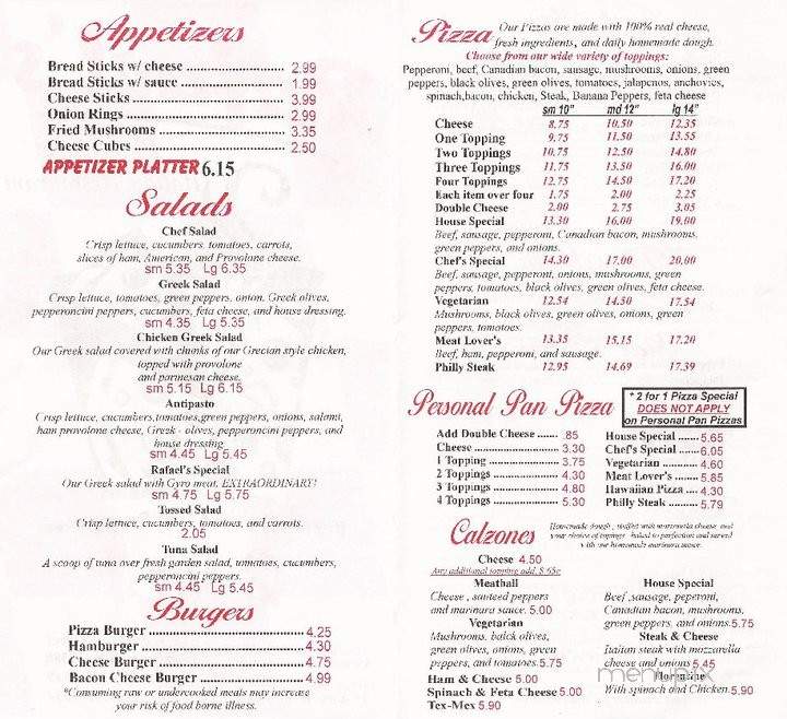 Rafaels Italian Restaurant - Tullahoma, TN menu_pic