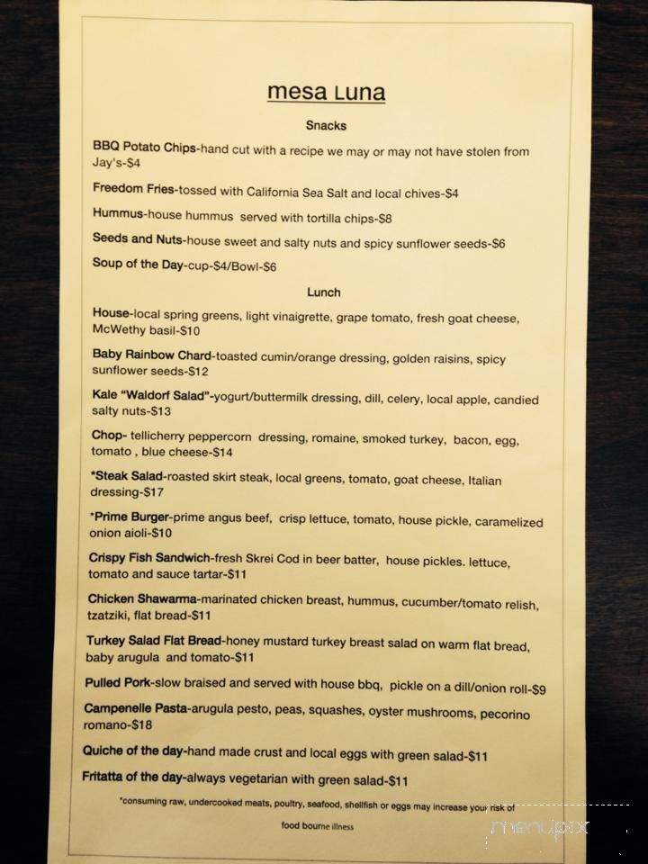 Mesa Luna Restaurant - Three Oaks, MI menu_pic