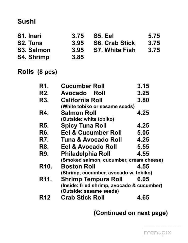 Hibachi Cafe - Greer, SC menu_pic