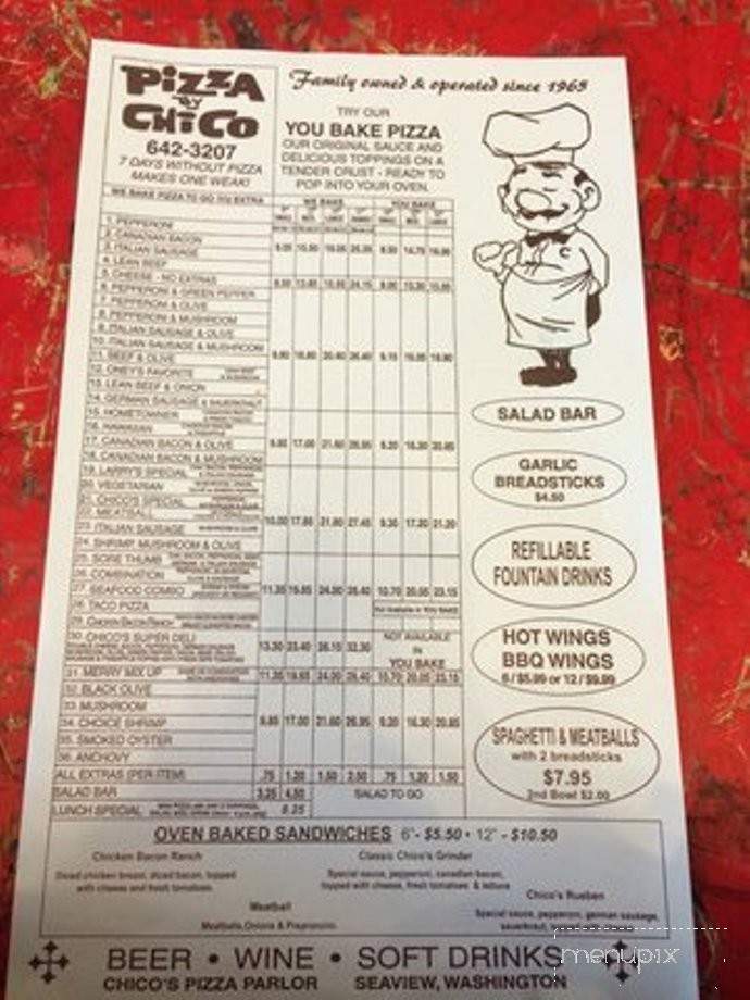 Chico's Pizza Parlor - Seaview, WA menu_pic