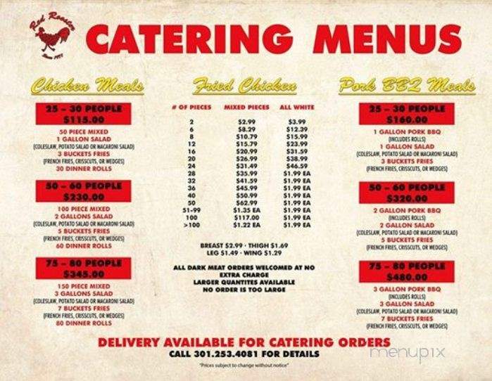 the stuffed rooster menu