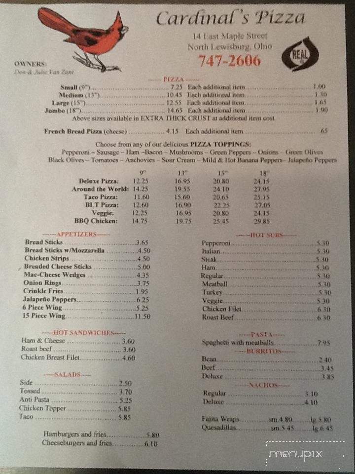 Cardinal's Pizza - North Lewisburg, OH menu_pic