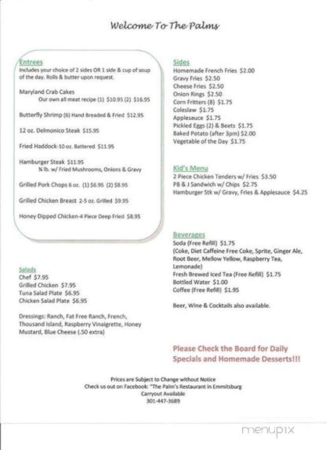 Palms - Emmitsburg, MD menu_pic
