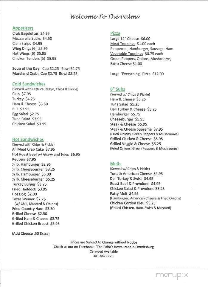 Palms - Emmitsburg, MD menu_pic