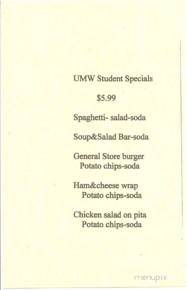 General Store - Fredericksburg, VA menu_pic