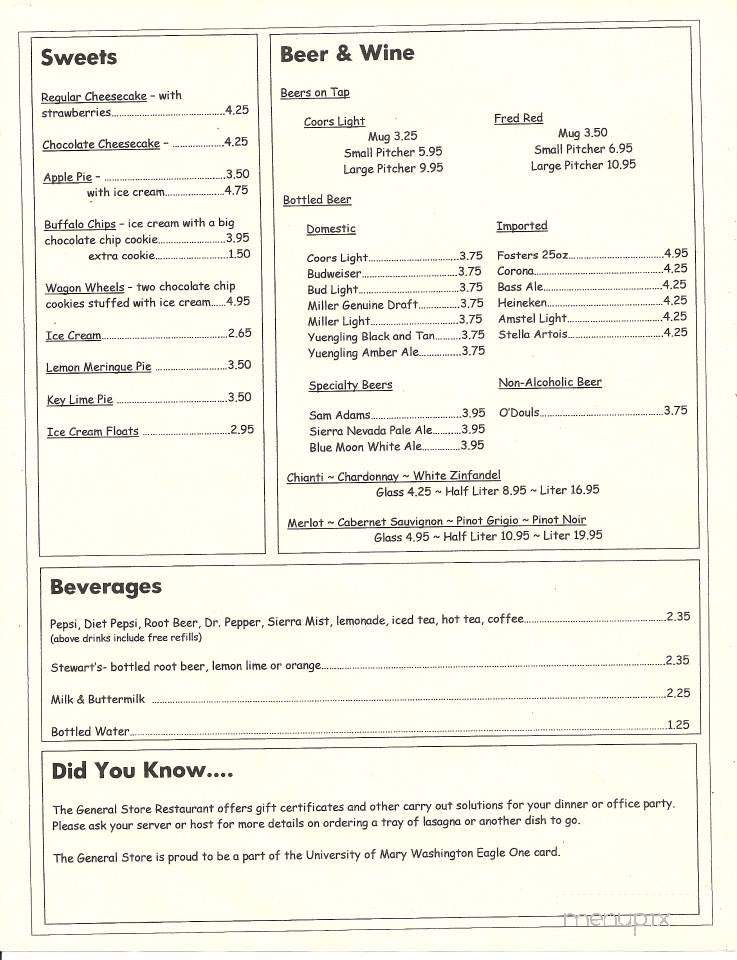 General Store - Fredericksburg, VA menu_pic