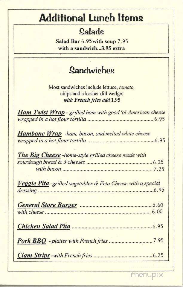 General Store - Fredericksburg, VA menu_pic