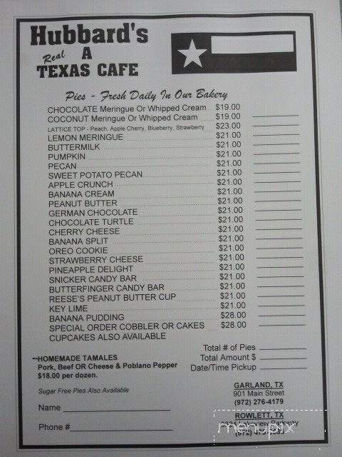 Hubbard's - Rowlett, TX menu_pic