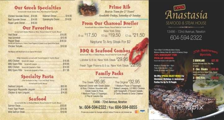 Anastasia Seafood & Steakhouse - Surrey, BC menu_pic
