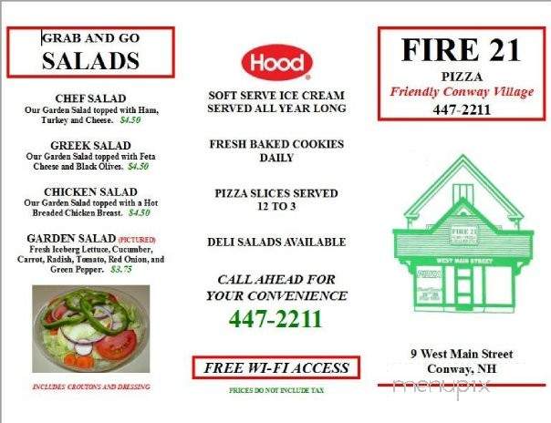 Fire 21 Pizza - Conway, NH menu_pic